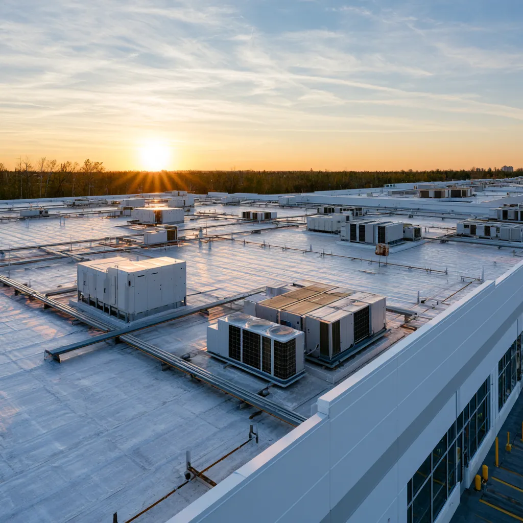 Commercial roofing project in Tulsa from above