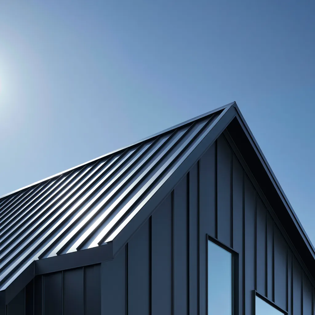 Gable with matching siding under a black standing seam metal roof